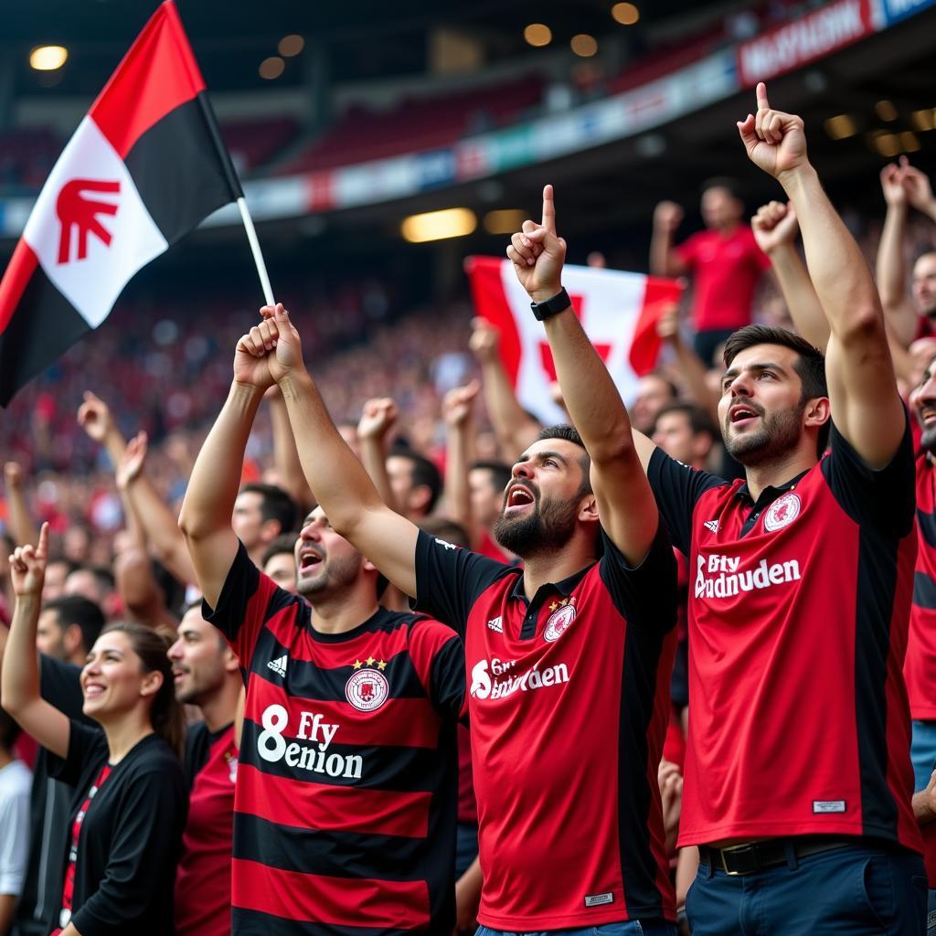 Leverkusen Fans feiern in der BayArena