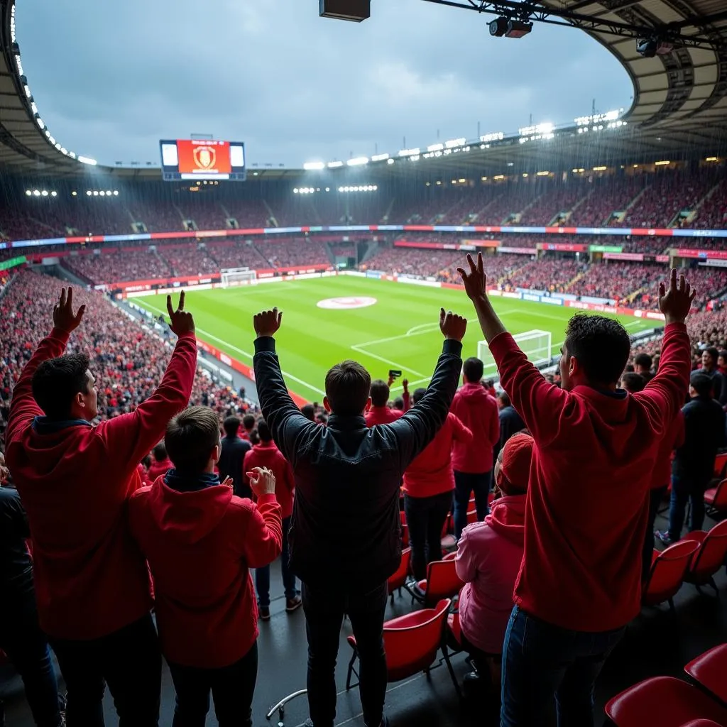 Leverkusen-Fans feuern ihr Team im Regen an