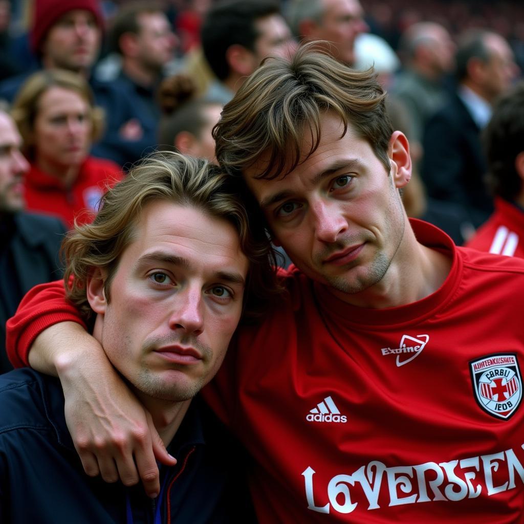 Enttäuschte Leverkusen Fans nach dem Spiel gegen Unterhaching 2000