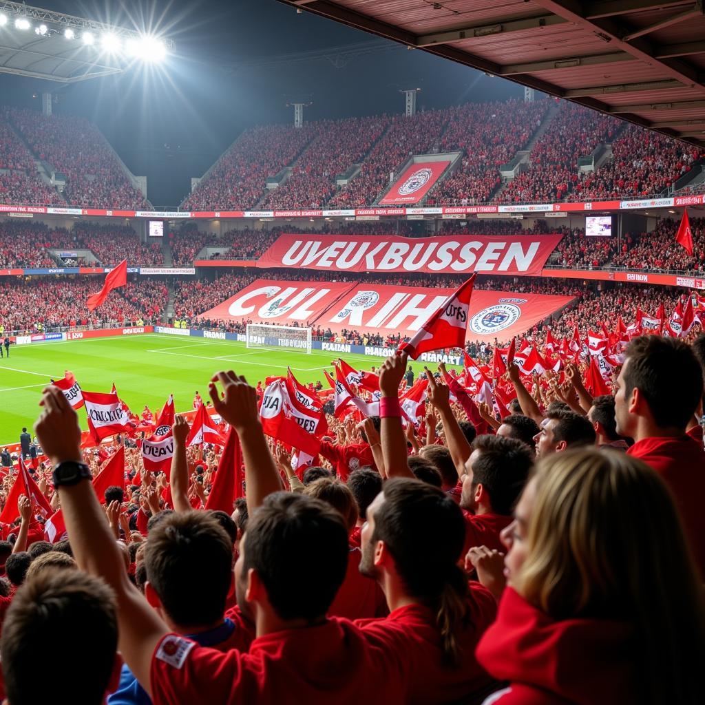 Leverkusen Fans feiern im Stadion nach einem Sieg