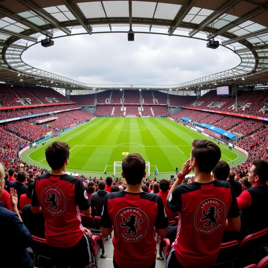 Leverkusen Fans feiern einen Sieg in der BayArena