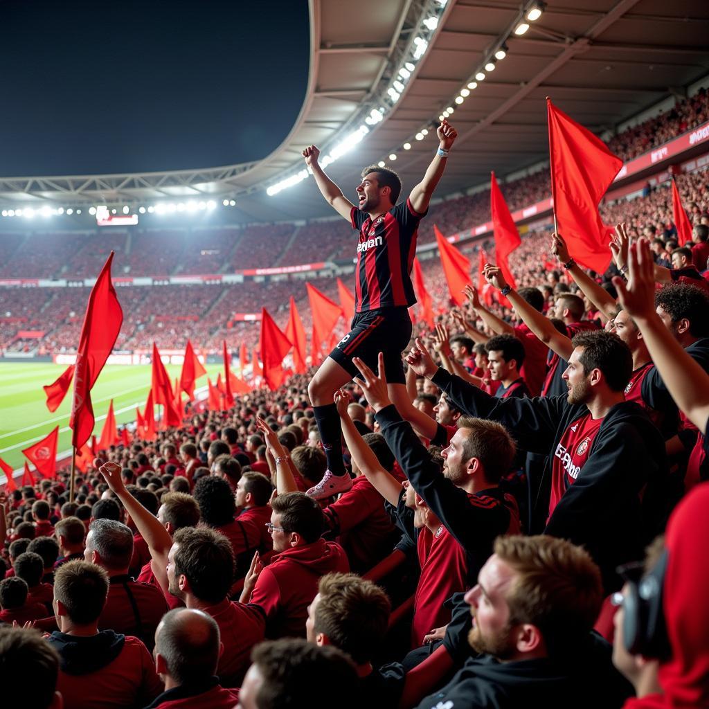 Leverkusen Fans feiern ein Tor