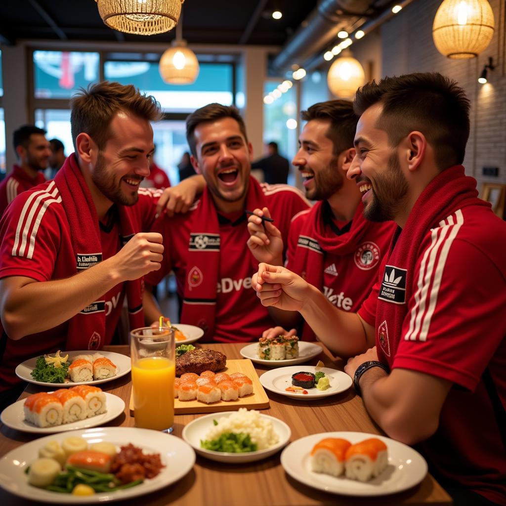 Leverkusen Fans genießen Sushi im Restaurant