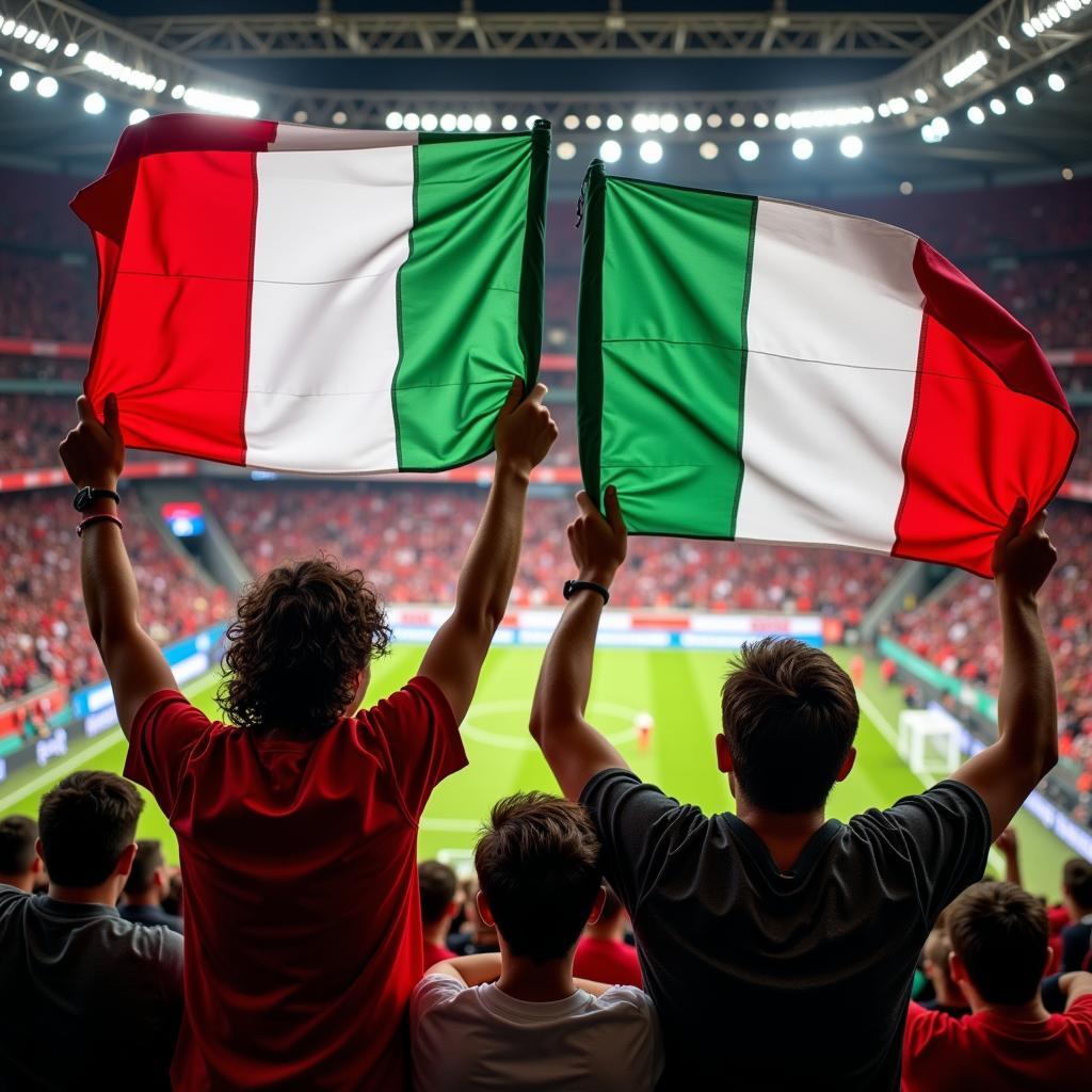 Leverkusen-Fans mit italienischer und deutscher Fahne