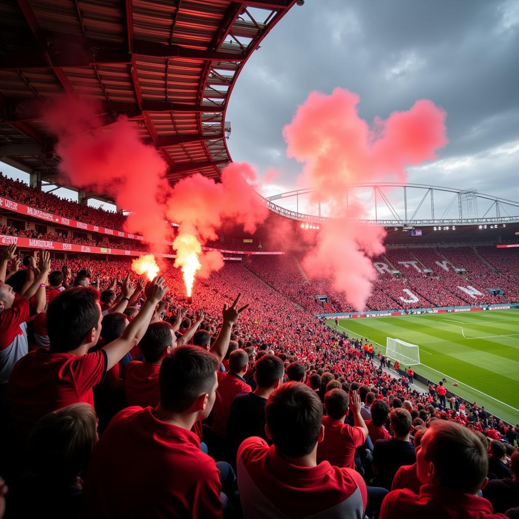 Ausgelassene Stimmung bei den Leverkusen Fans