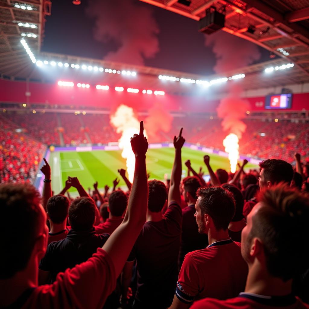 Leidenschaftliche Fans von Bayer 04 Leverkusen im Stadion