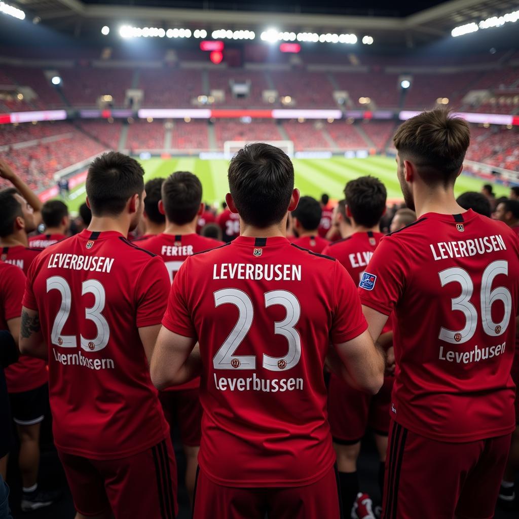 Leverkusen-Fans tragen das neue Trikot im Stadion