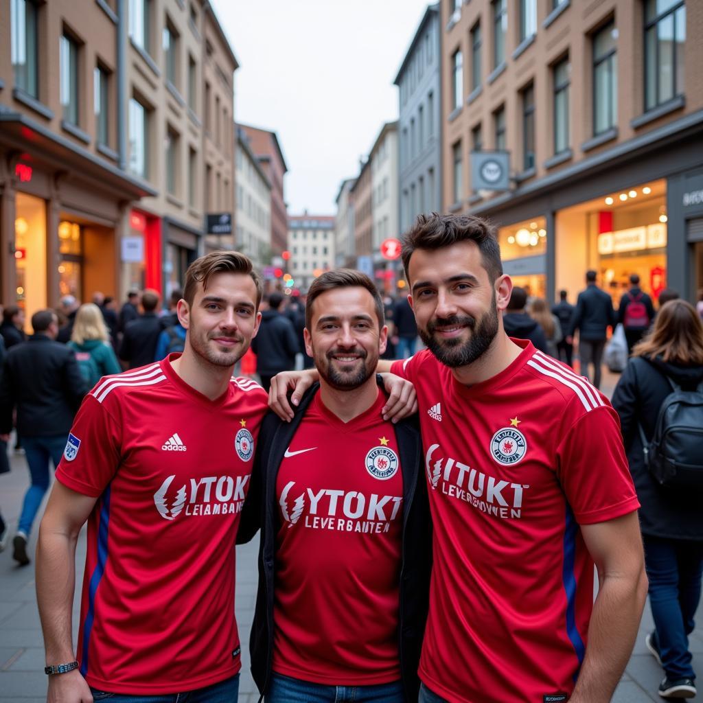 Fans von Bayer 04 Leverkusen beim Shoppen an einem verkaufsoffenen Sonntag