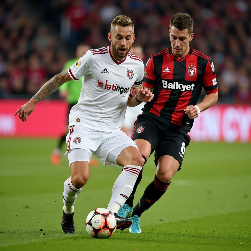 Leverkusen im Zweikampf mit Häcken Spieler