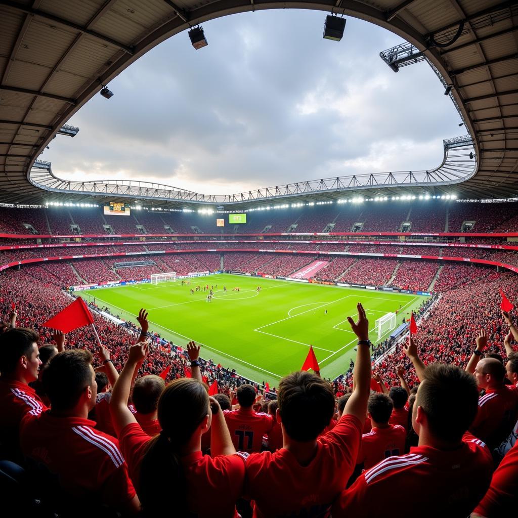 Leverkusen Fans feuern ihre Mannschaft an