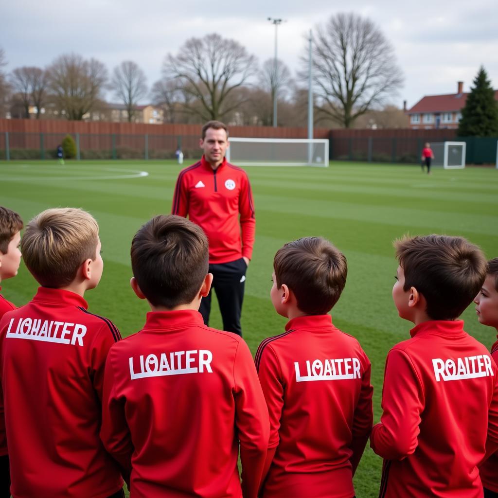 Junge Fußballtalente trainieren in Leverkusen Trikots