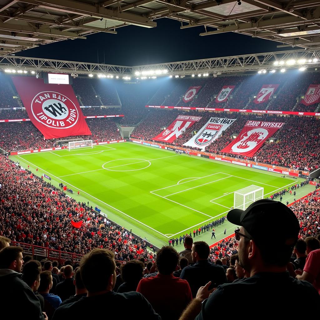 Fans beider Mannschaften beim Leverkusen Derby