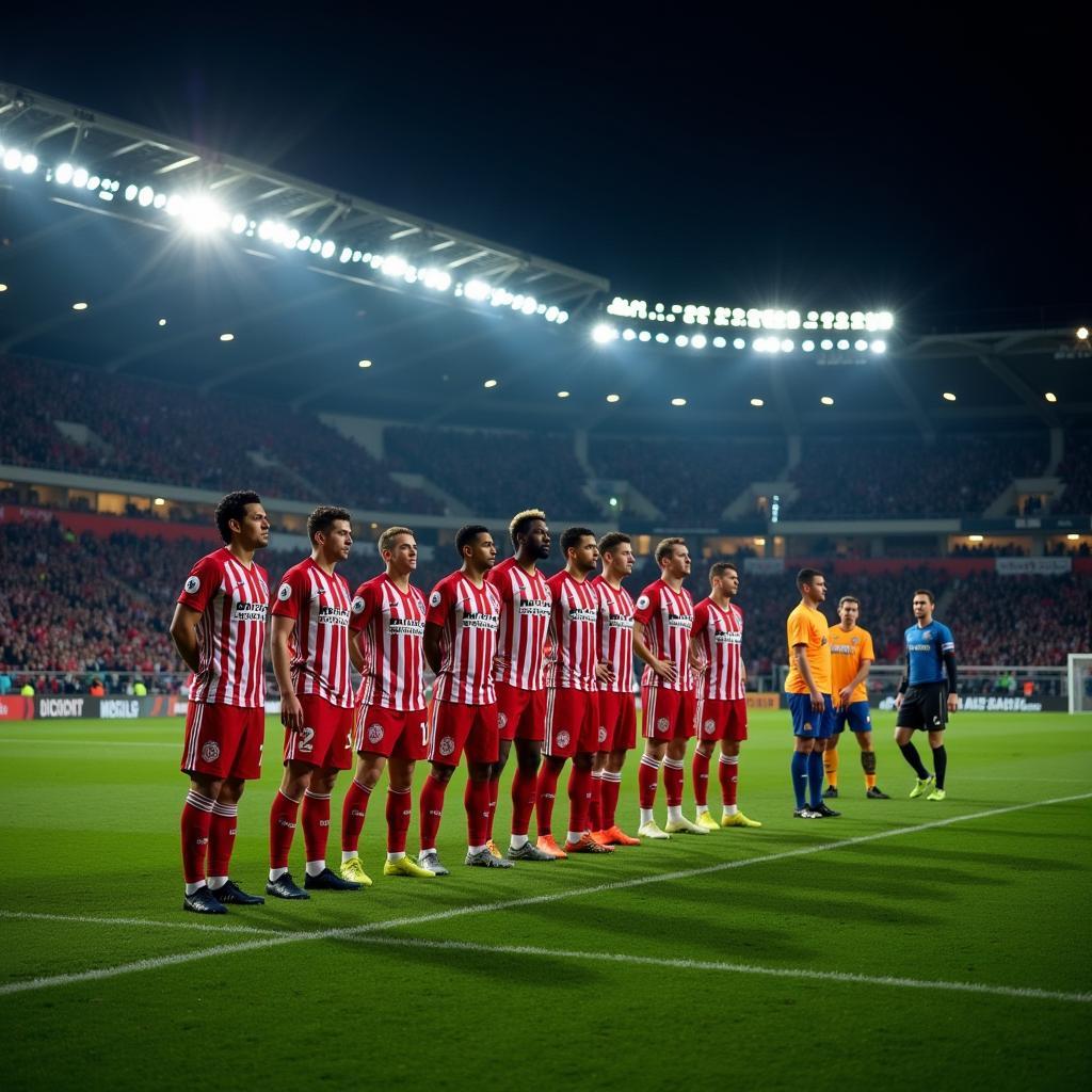 Leverkusen Mannschaft auf dem Spielfeld vor Anpfiff