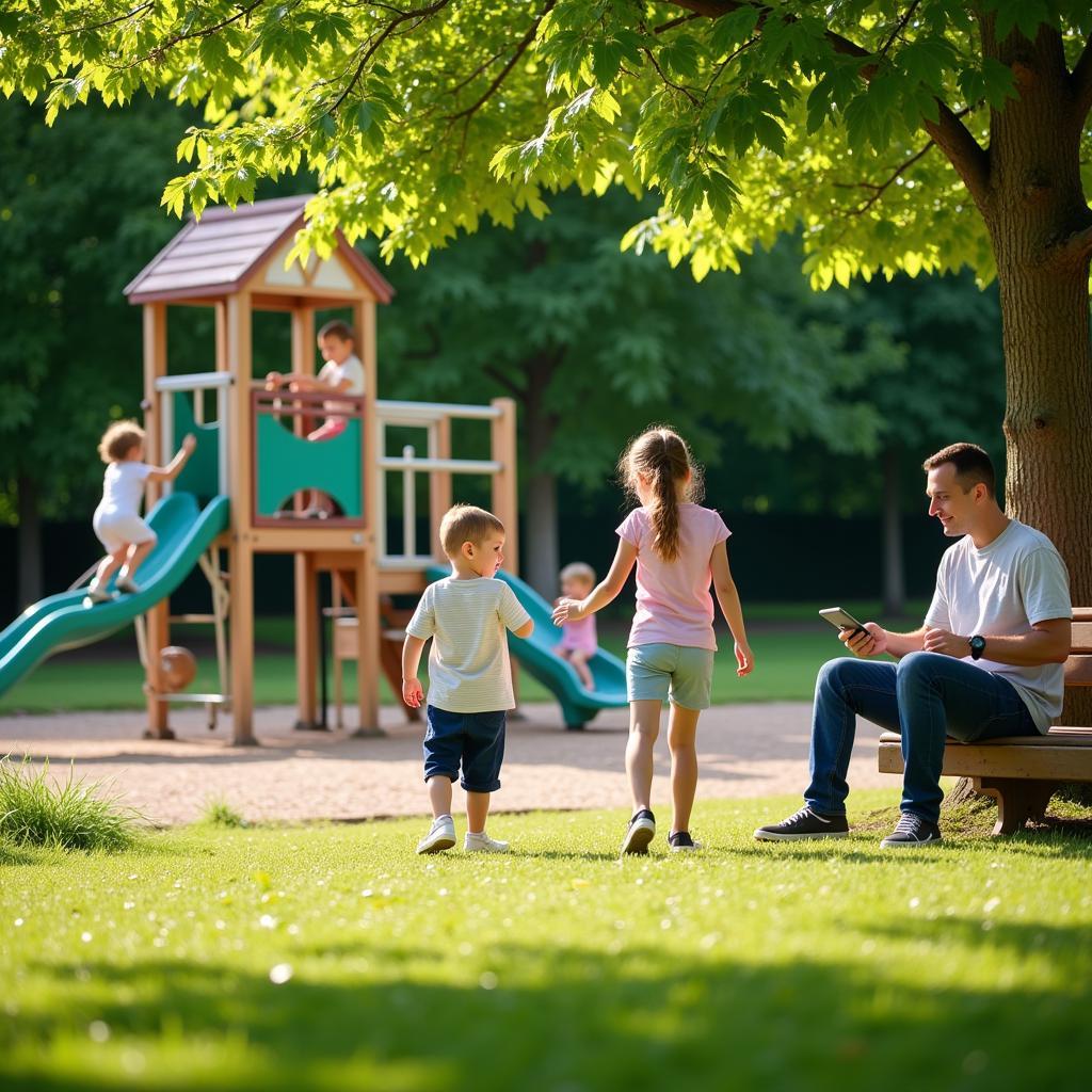 Familien genießen die grüne Umgebung in Leverkusen Ostwald