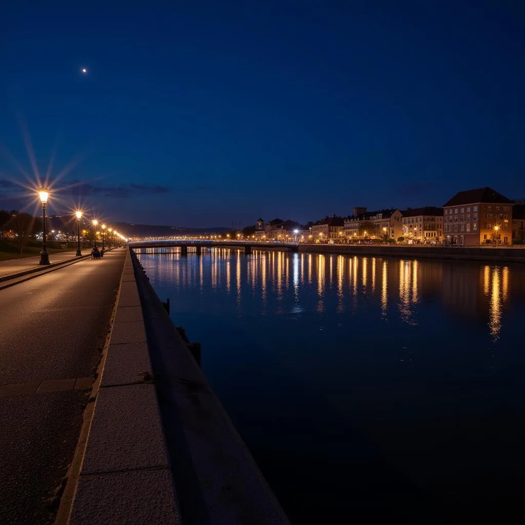 Leverkusen Rheinpromenade bei Nacht