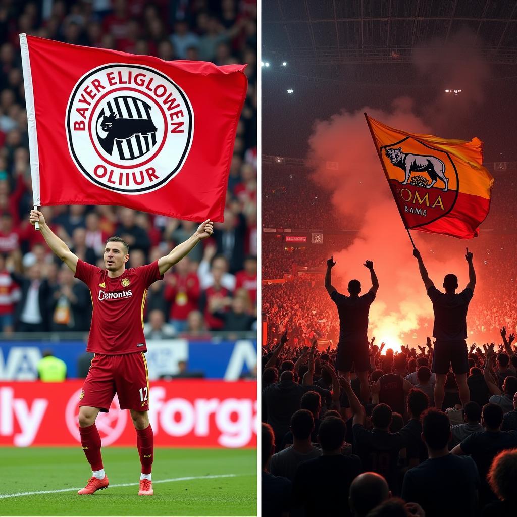 Fans von Leverkusen und Roma feiern