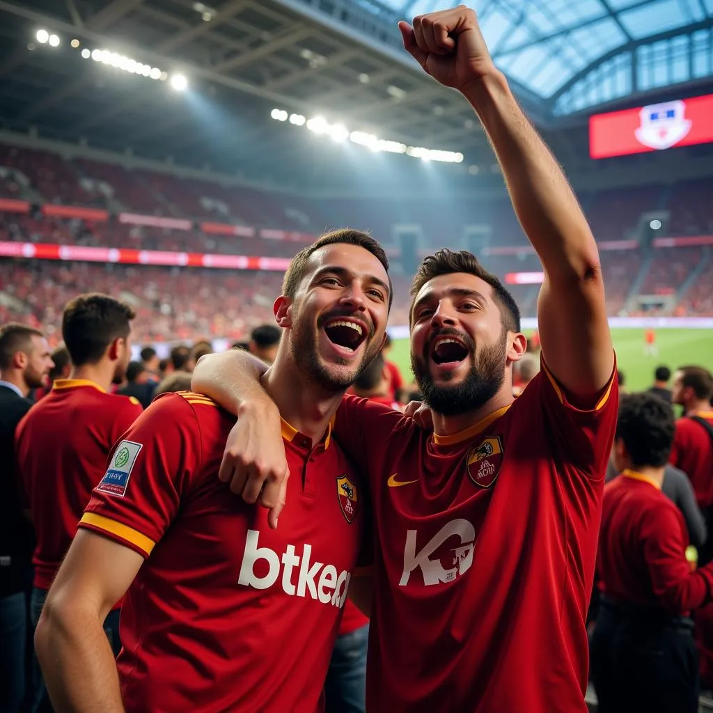 Fans von Leverkusen und Roma feiern gemeinsam