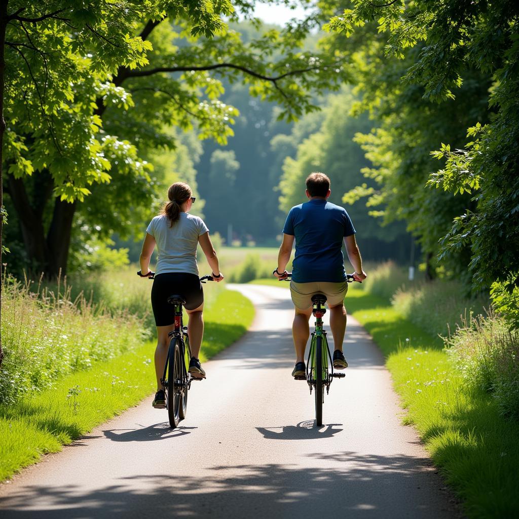 Zwei Personen fahren Fahrrad in Leverkusen Schlebusch