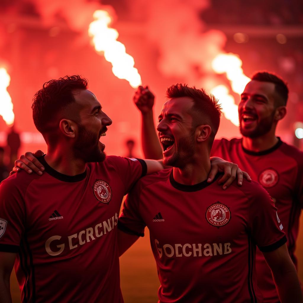 Leverkusen Spieler Torjubel Feuer