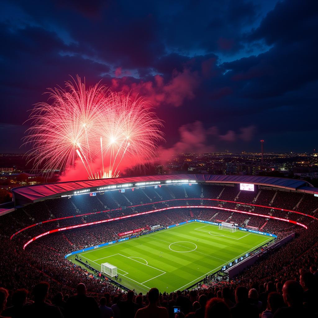 Leverkusen Stadion Nacht Feuerwerk