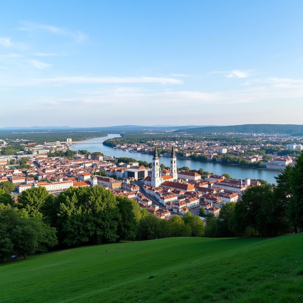 Panoramablick auf Leverkusen mit Blick auf den Rhein