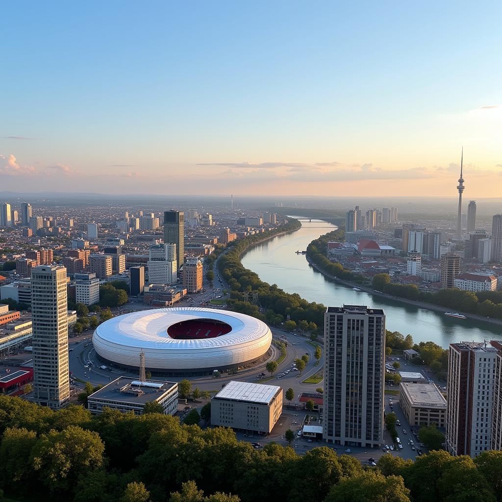 Leverkusen Stadtbild mit Rhein im Hintergrund