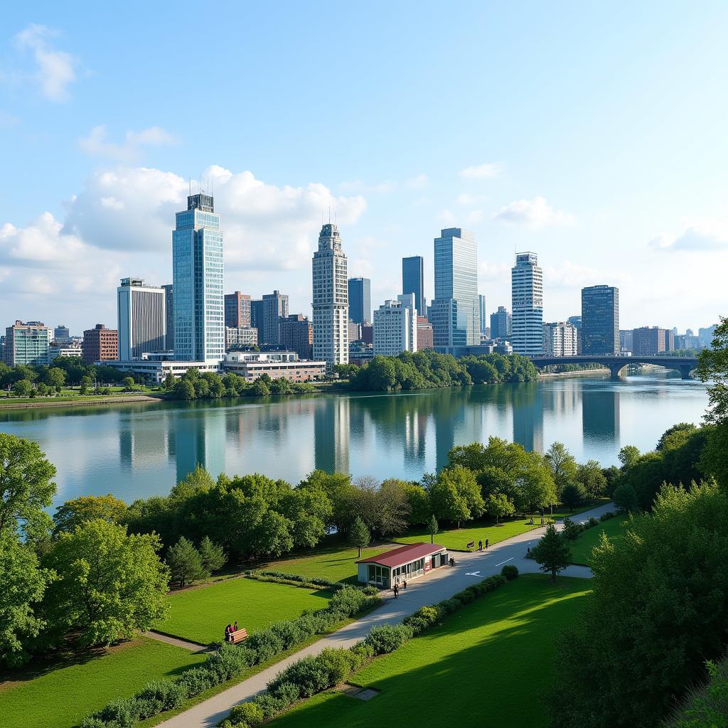 Panoramablick auf das Leverkusener Stadtbild am Rhein