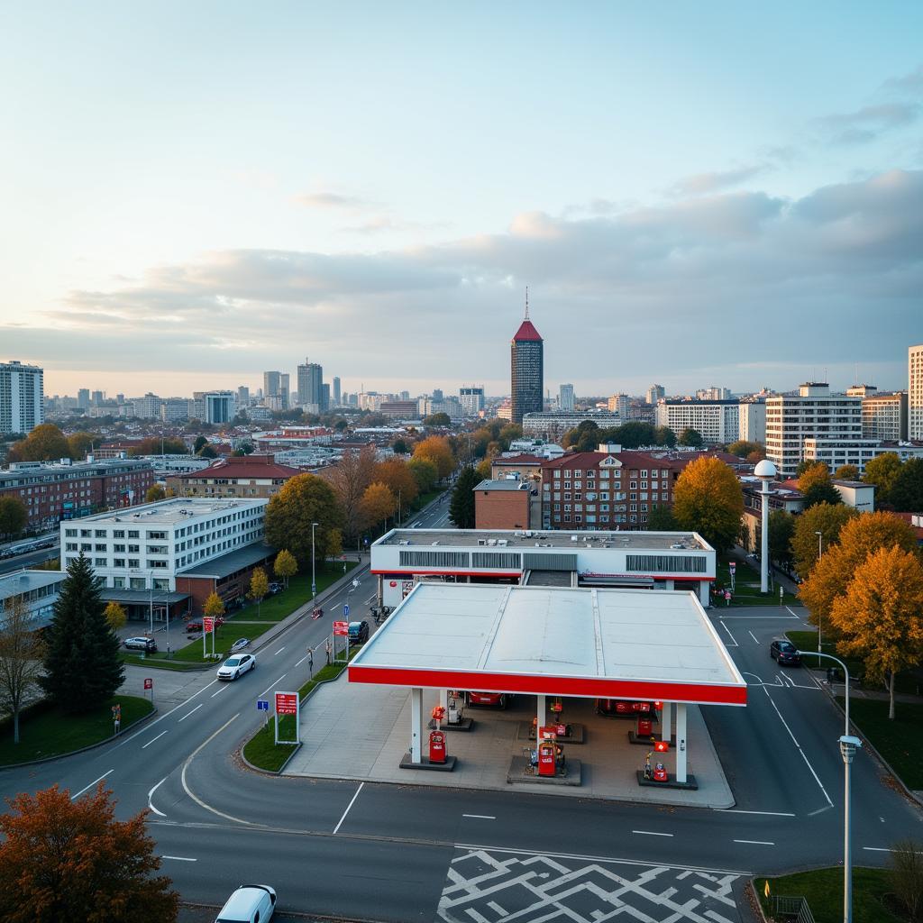 Tankstelle im Leverkusener Stadtbild