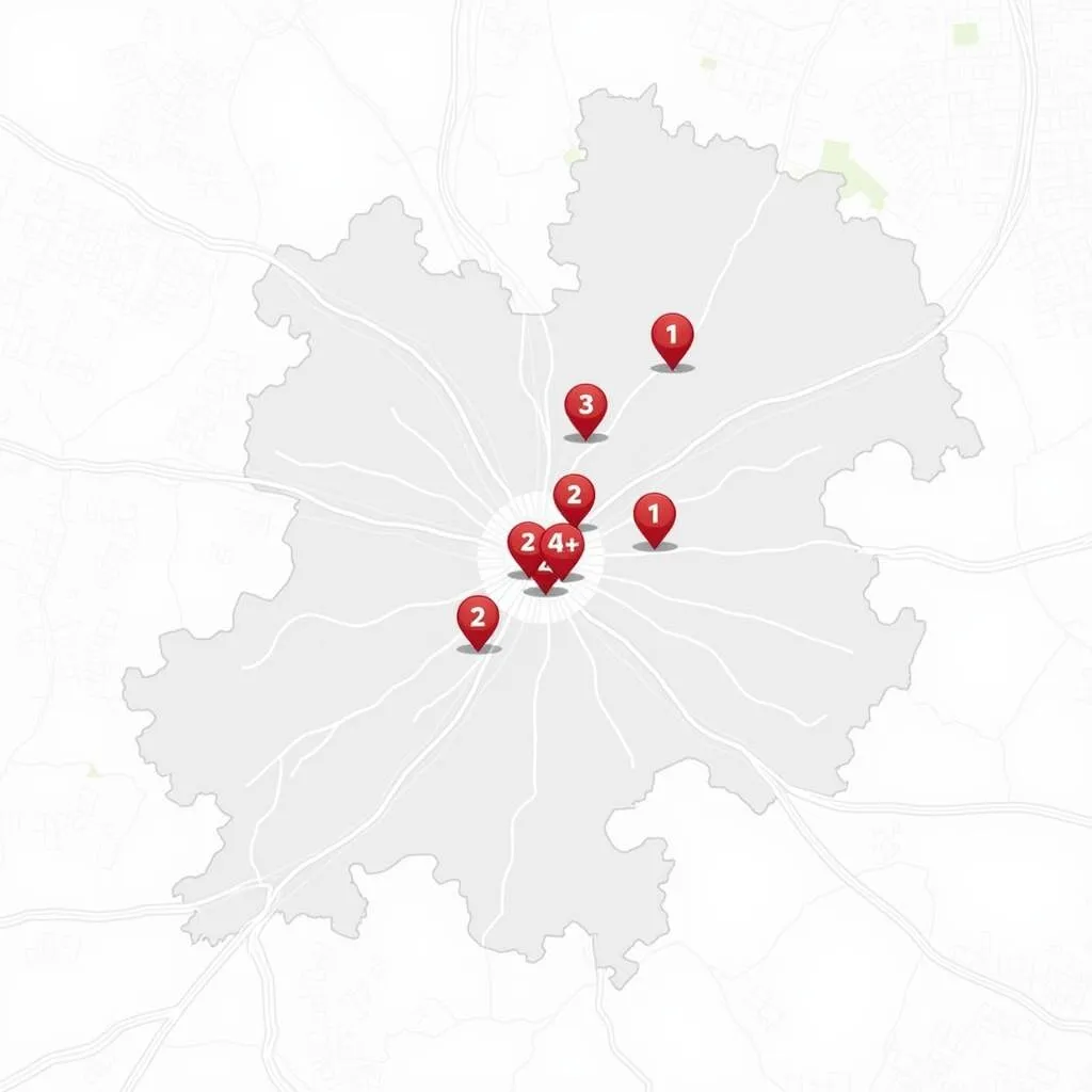 Stadtplan von Leverkusen mit Markierungen für 24 Stunden Supermärkte.