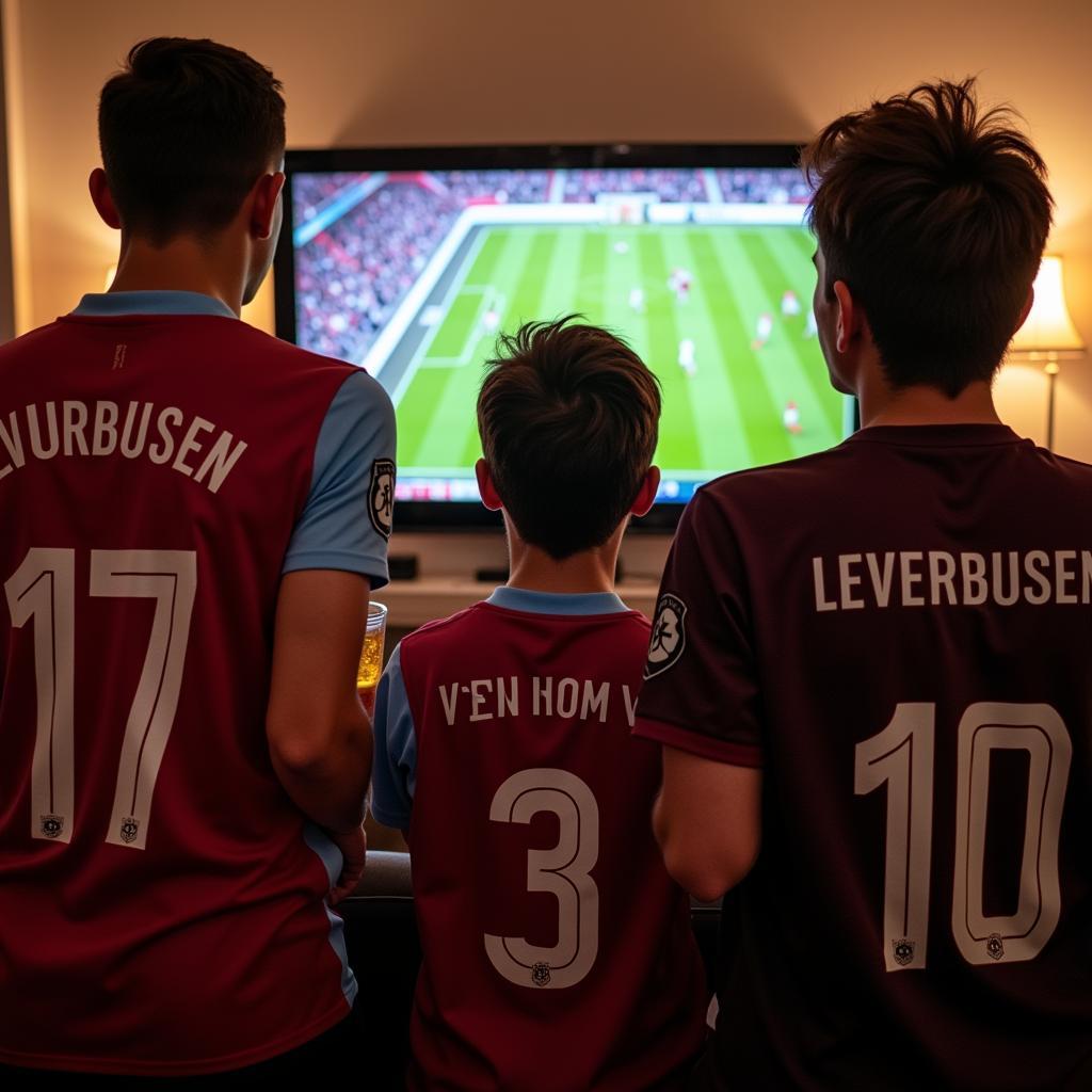 Fans von Leverkusen und West Ham schauen das Spiel zu Hause