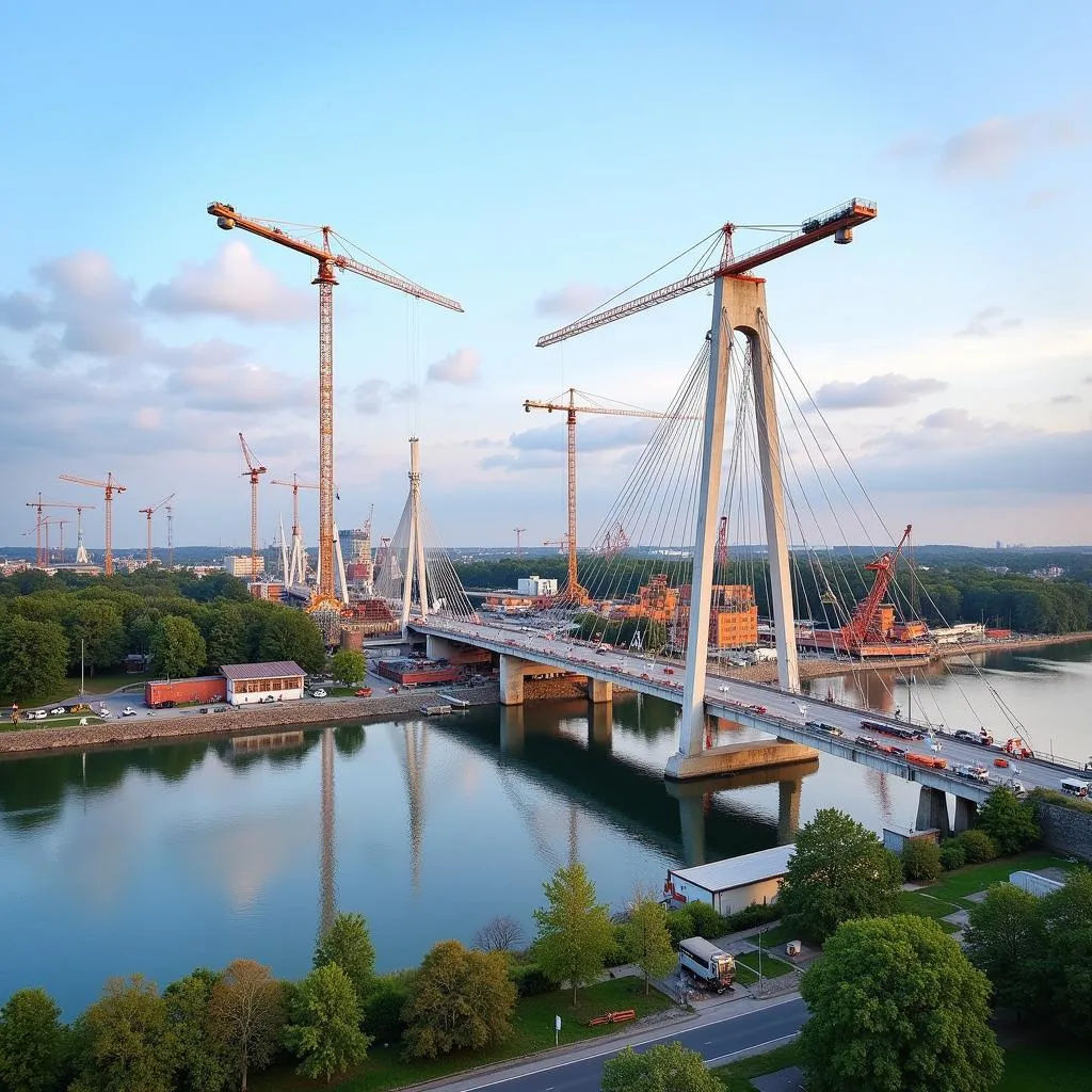 Baustelle der neuen Leverkusener Brücke