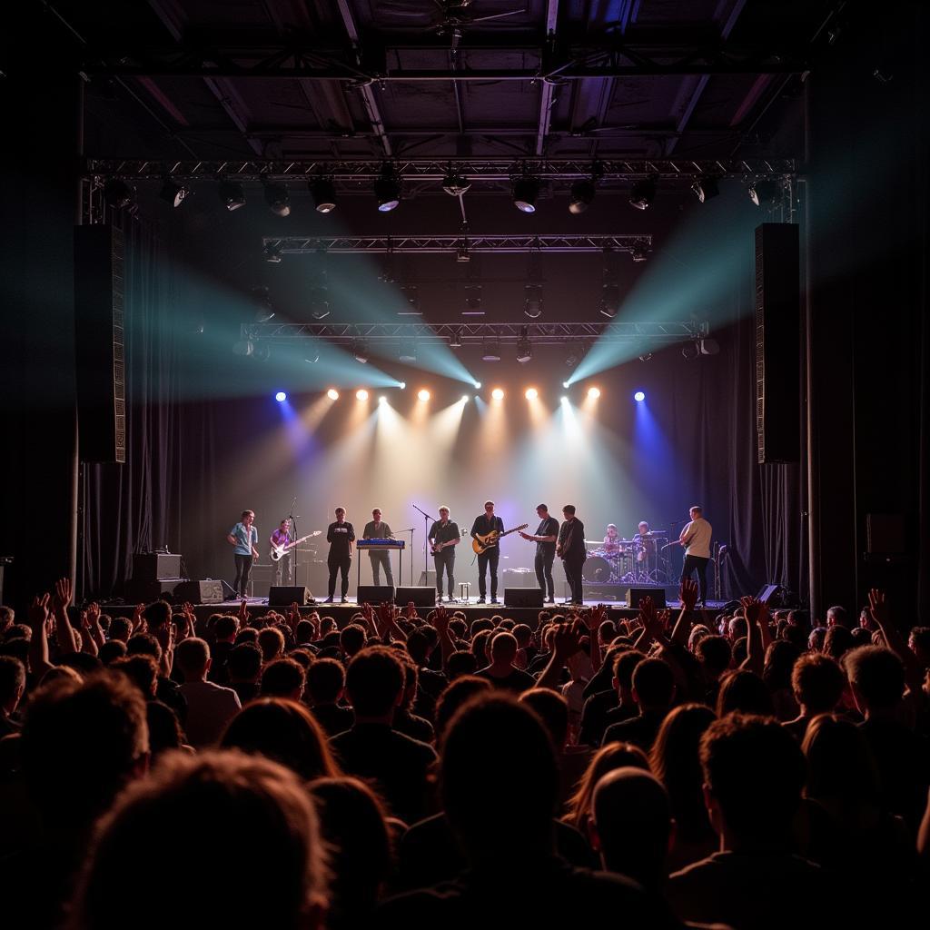 Die Bühne der Leverkusener Jazztage mit begeistertem Publikum im Hintergrund.