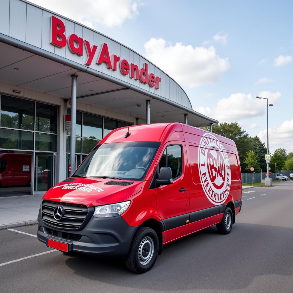 Lieferwagen von Bayer Leverkusen vor dem Stadion