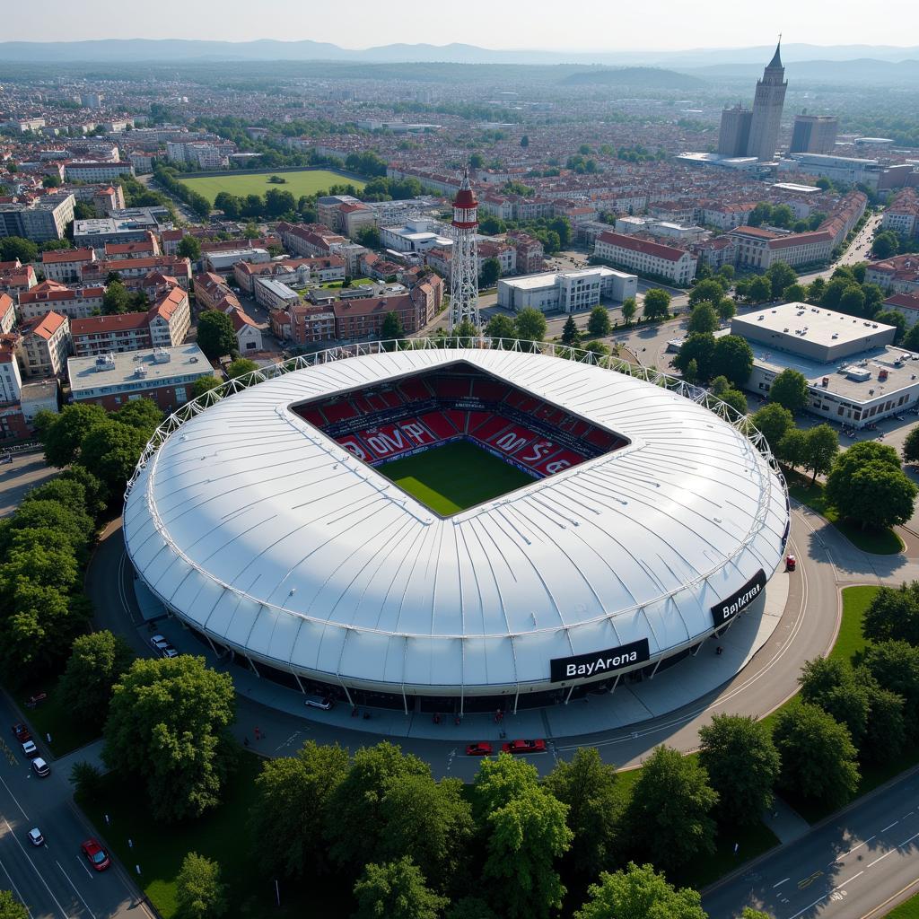 Die BayArena aus der Vogelperspektive: Ein modernes Stadion im Herzen von Leverkusen