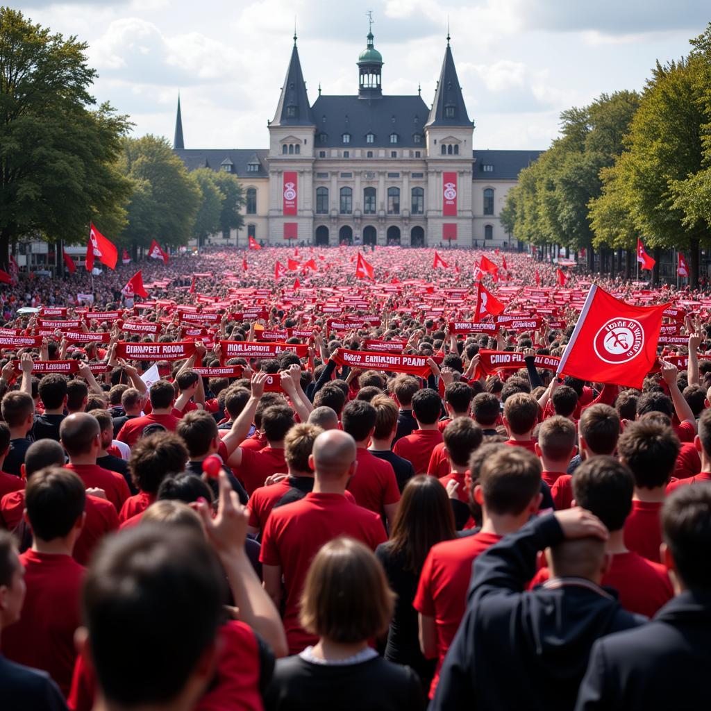 Fans feiern vor dem Rathaus