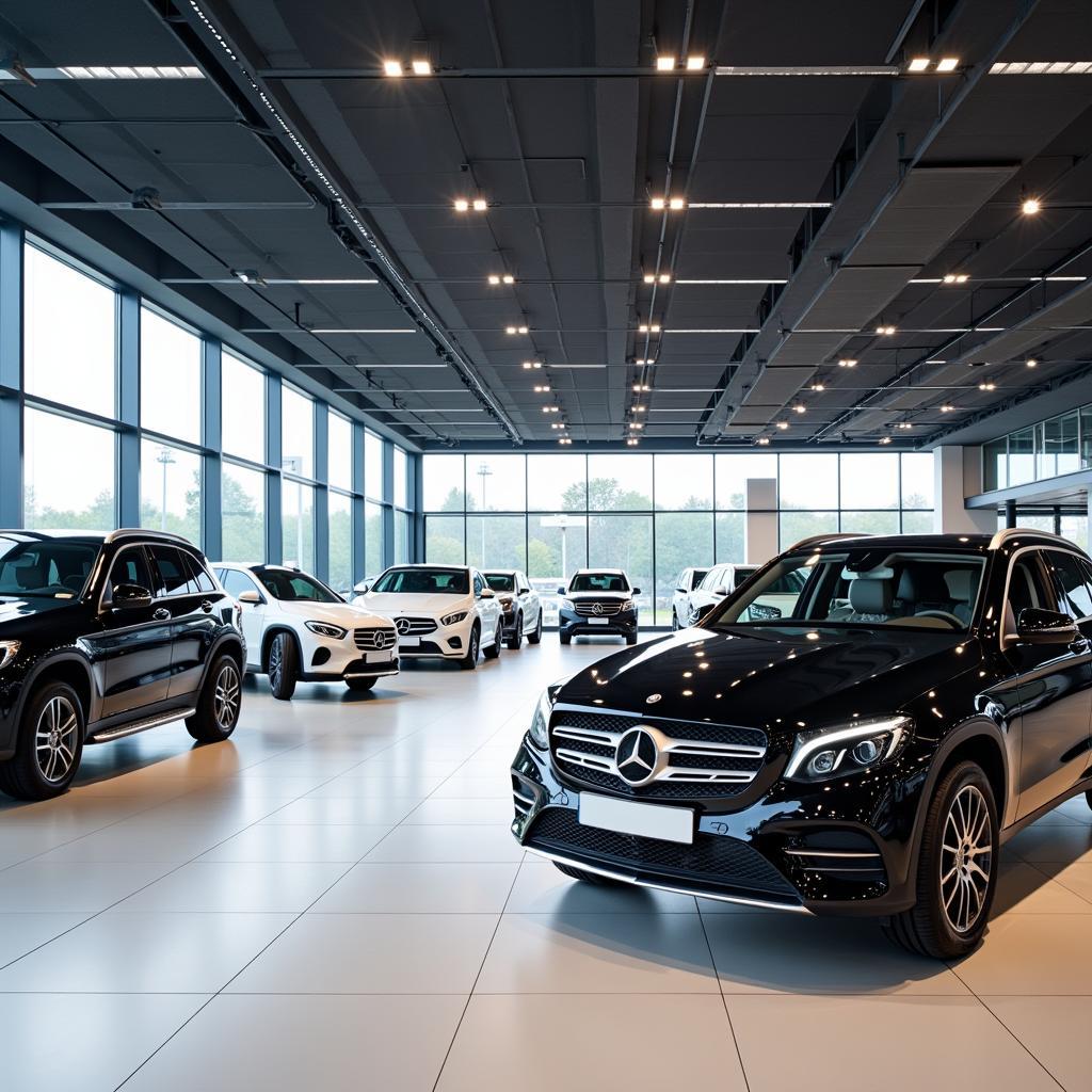 Moderner Mercedes-Benz Showroom in Leverkusen mit einer Auswahl an neuen Modellen