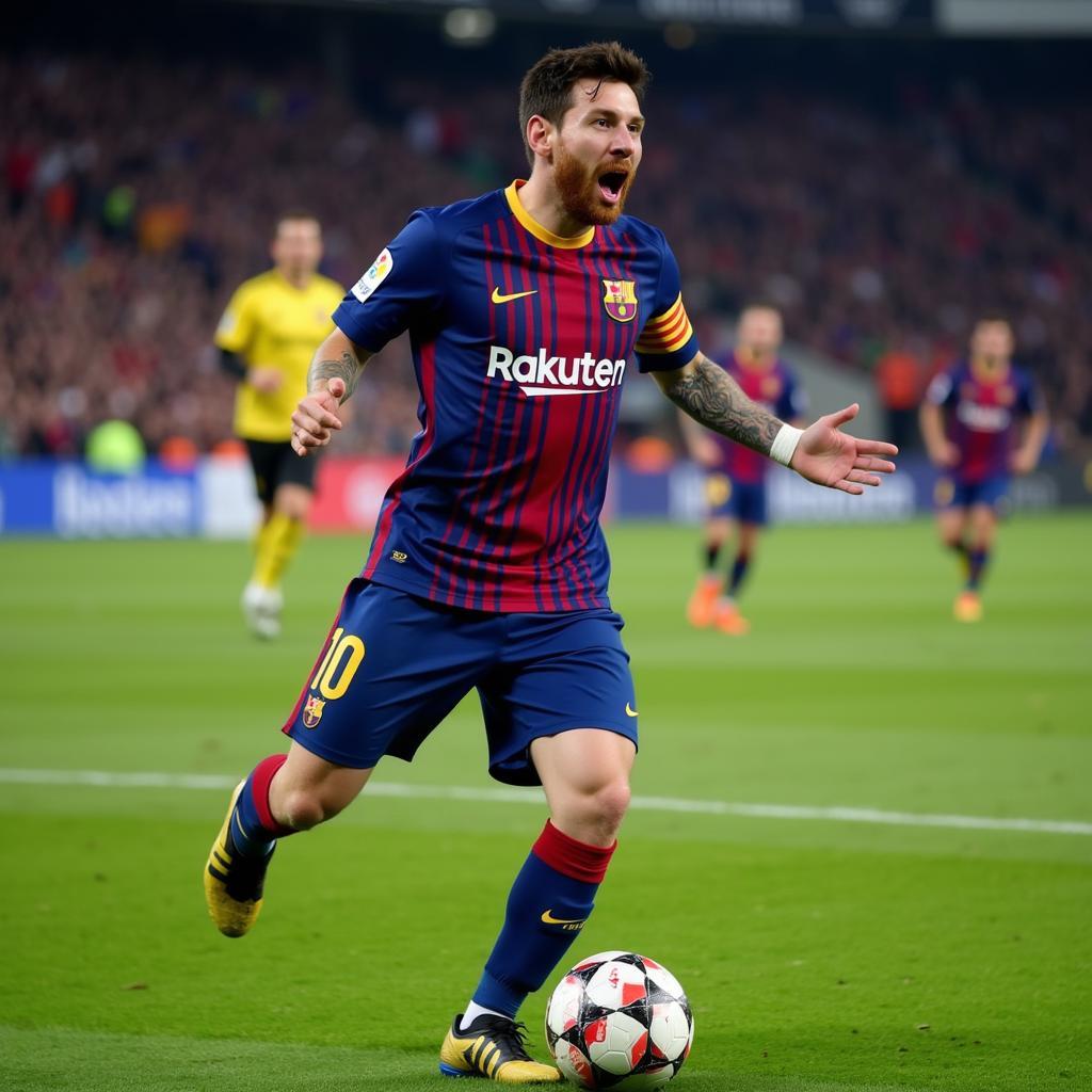 Lionel Messi jubelt nach einem Tor gegen Leverkusen