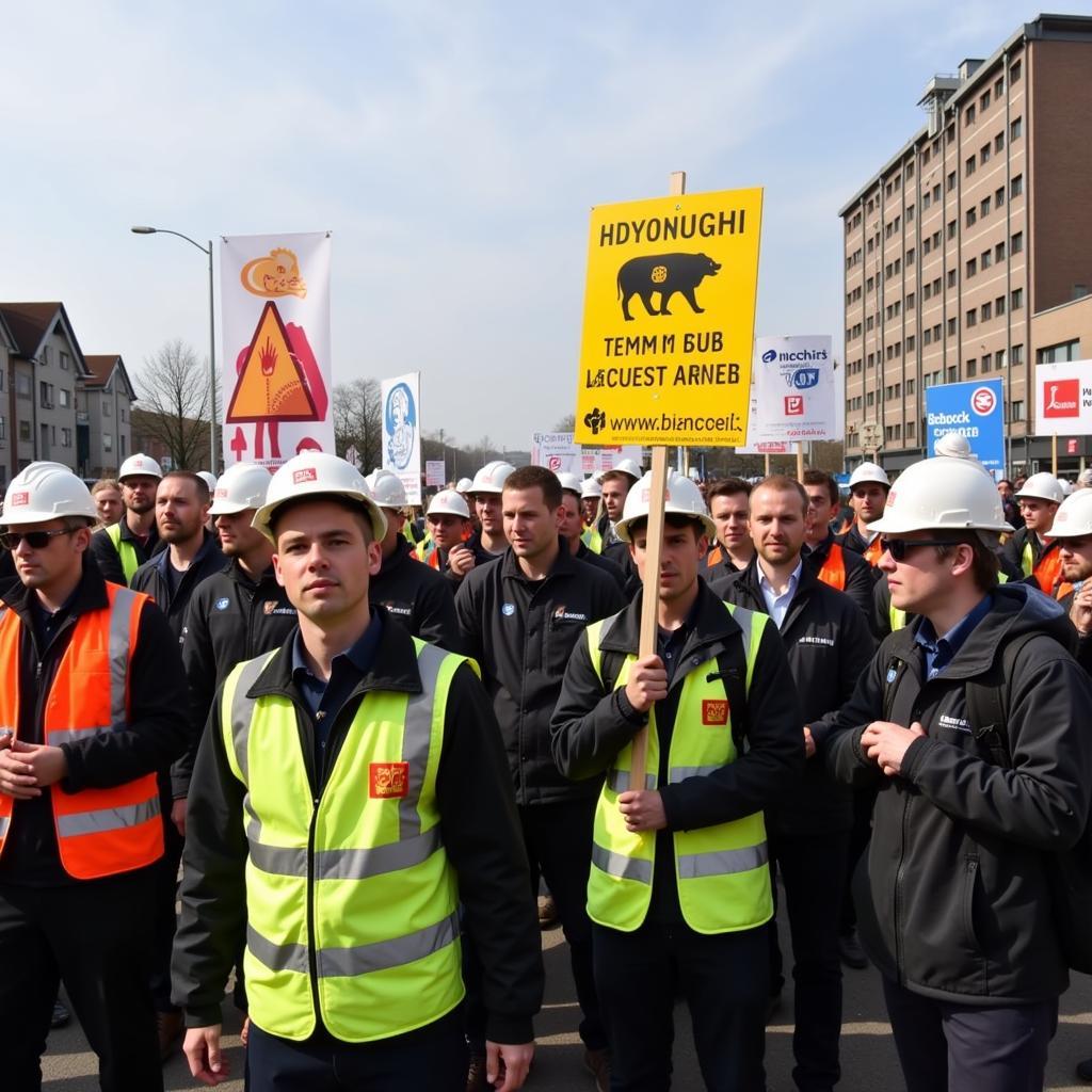 Ehemalige Mitarbeiter von Babcock Leverkusen bei einer Demonstration