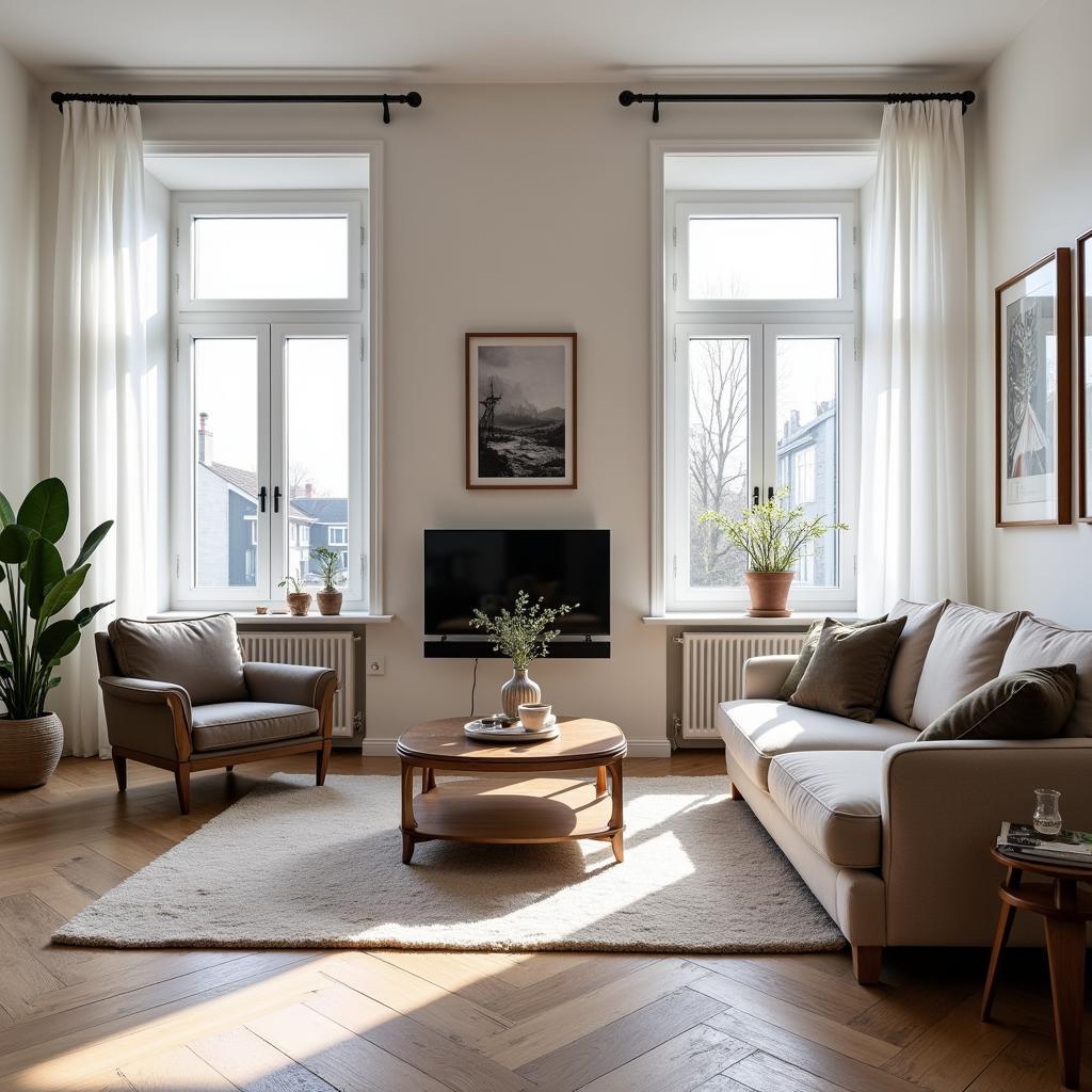 Modern eingerichtetes Wohnzimmer eines Appartements in der Lichstraße