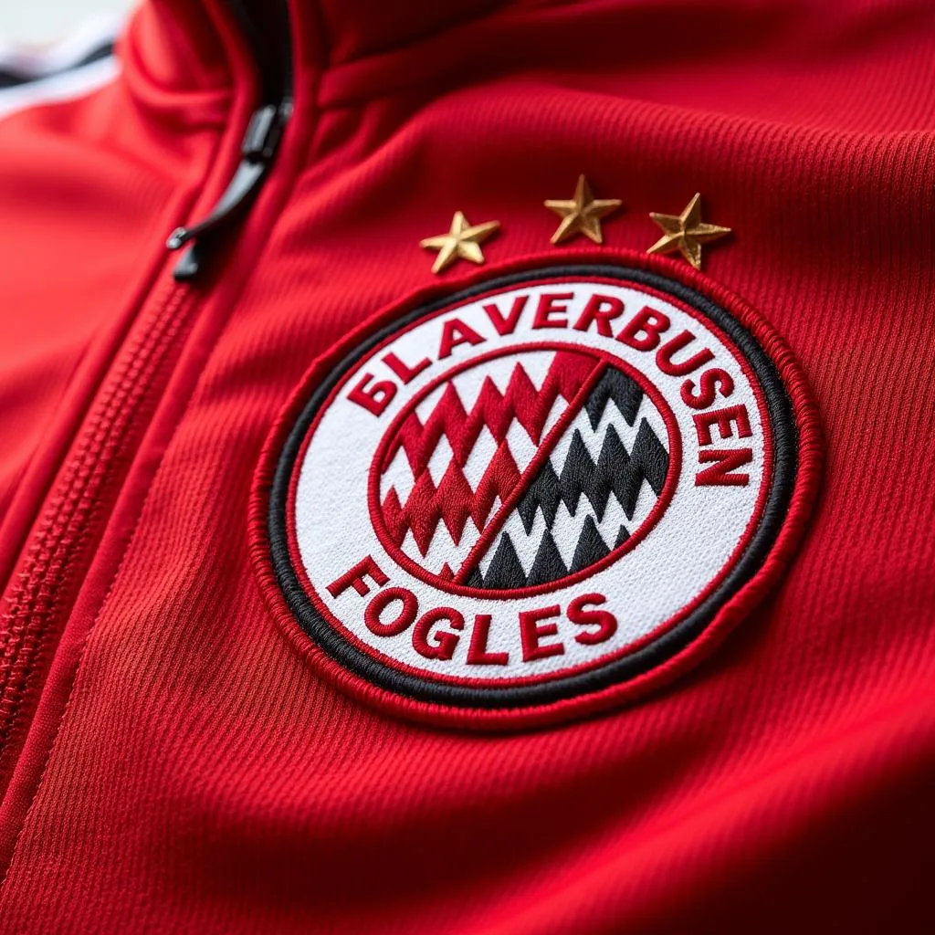 Nahaufnahme des Bayer Leverkusen Aufwärmtrikots mit Vereinslogo