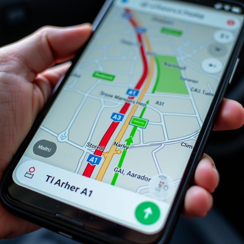 Navigation auf dem Smartphone mit Stau auf der A1