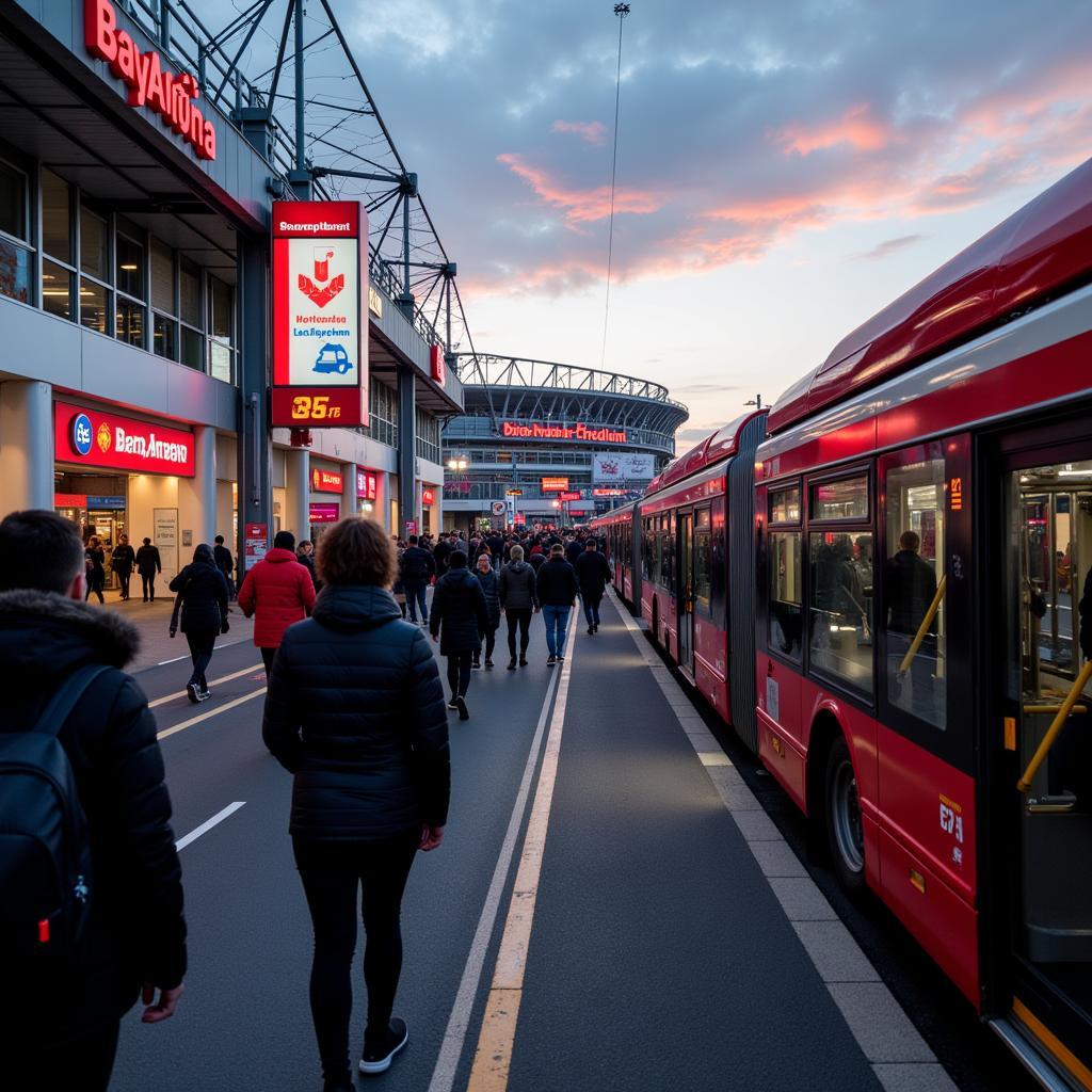 Anreise mit öffentlichen Verkehrsmitteln zum Stadion in Leverkusen