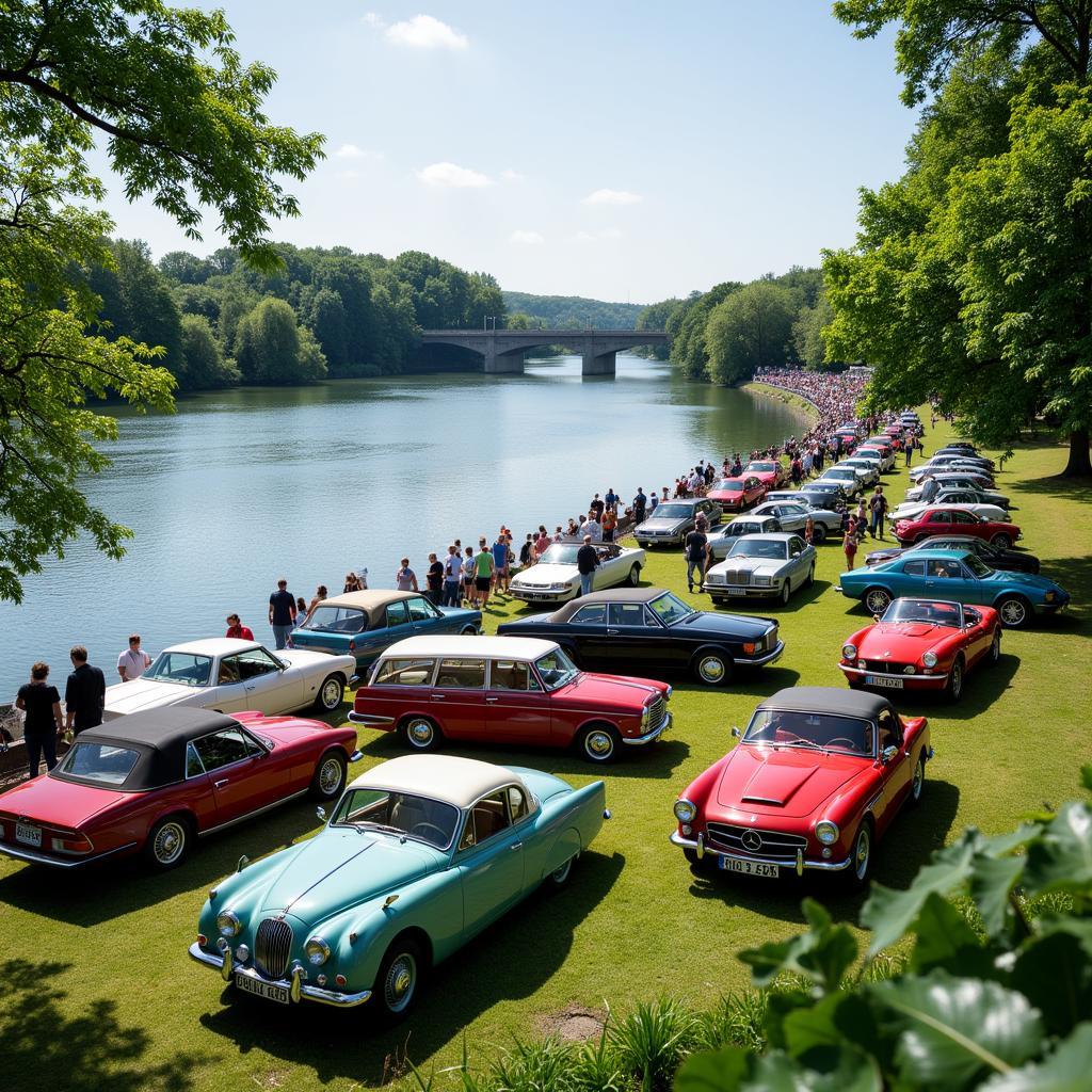 Oldtimer-Treffen am Rheinufer in Leverkusen