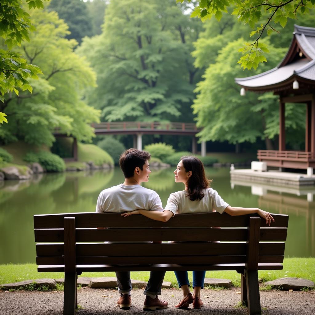 Verliebtes Pärchen im Japanischen Garten Leverkusen