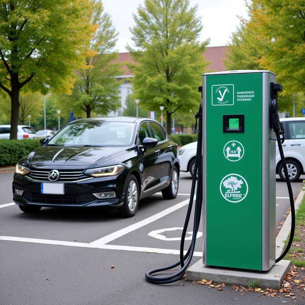 Ladestation für Elektrofahrzeuge im Parkhaus Rathaus Galerie Leverkusen