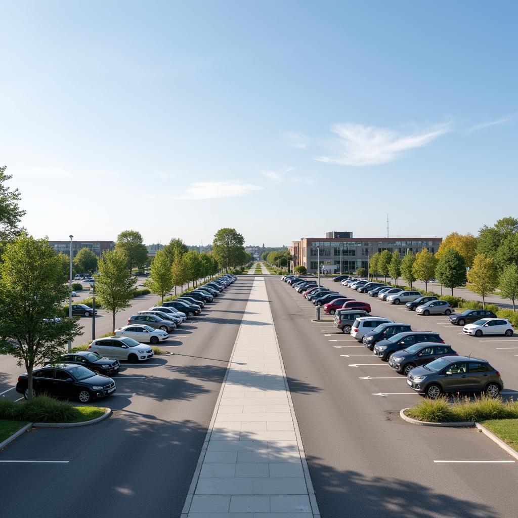 Großer Parkplatz am Stadion in der Nähe des Erholungshauses