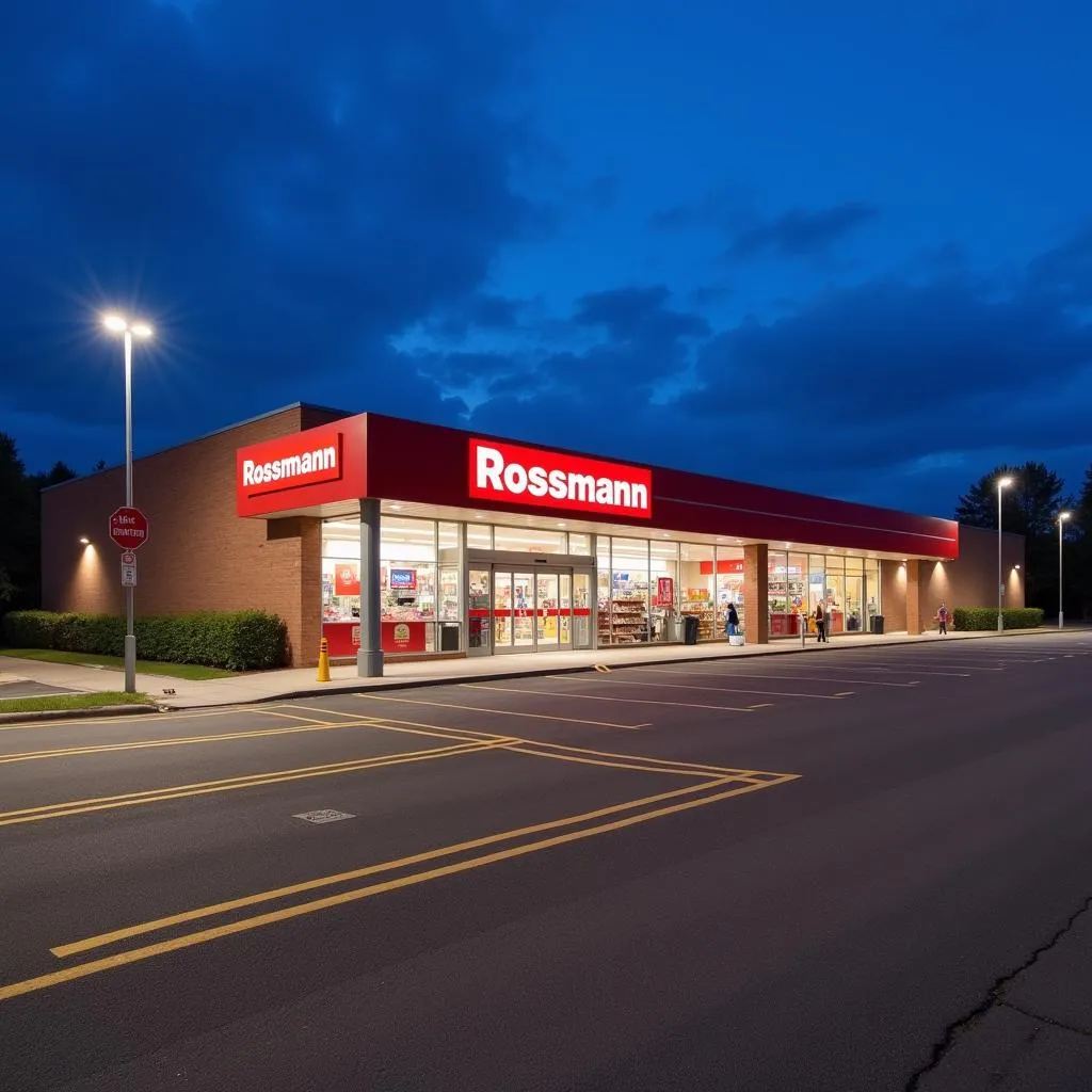 Geräumiger Parkplatz vor der Rossmann Filiale in Leverkusen