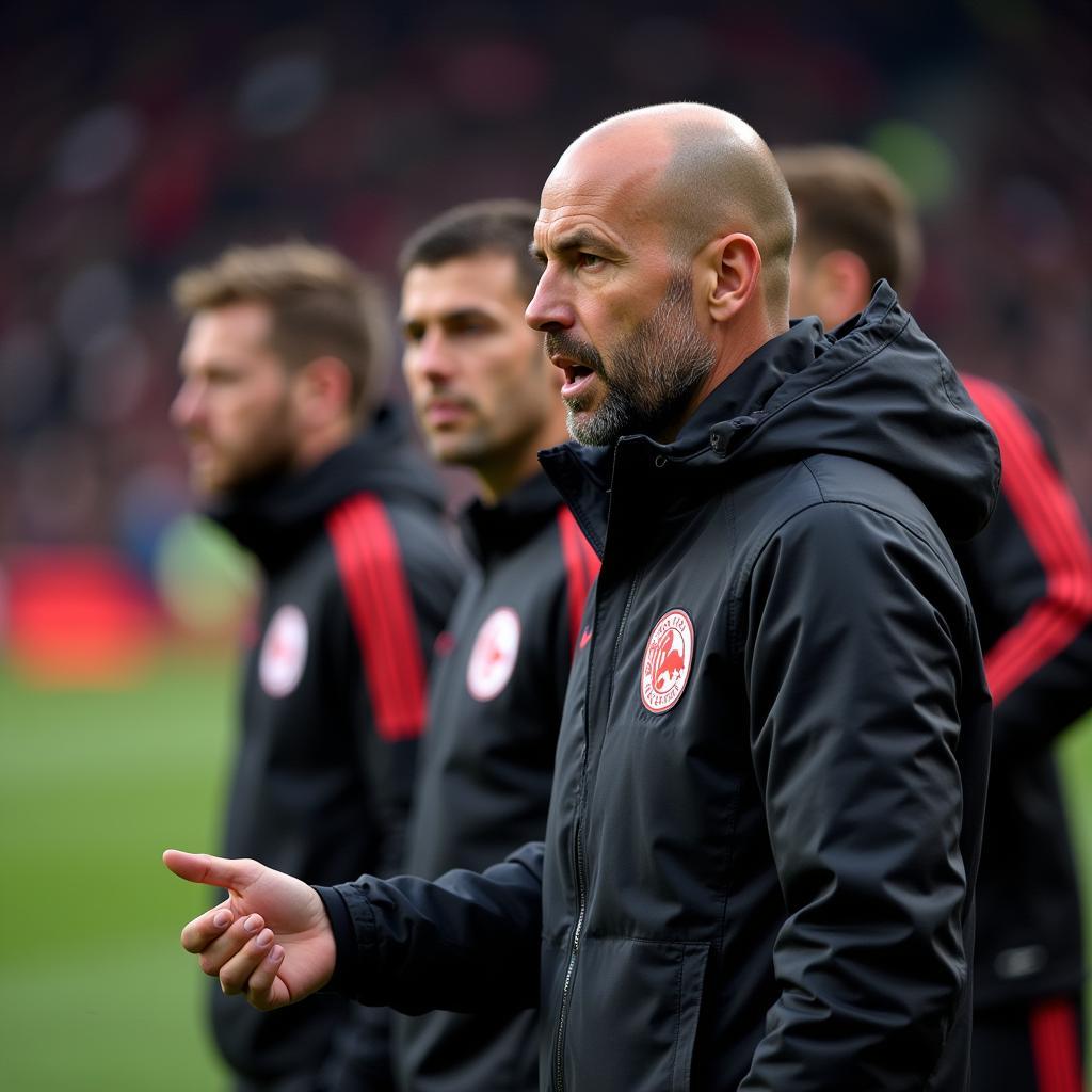 Leverkusens Trainer Peter Bosz gibt Anweisungen