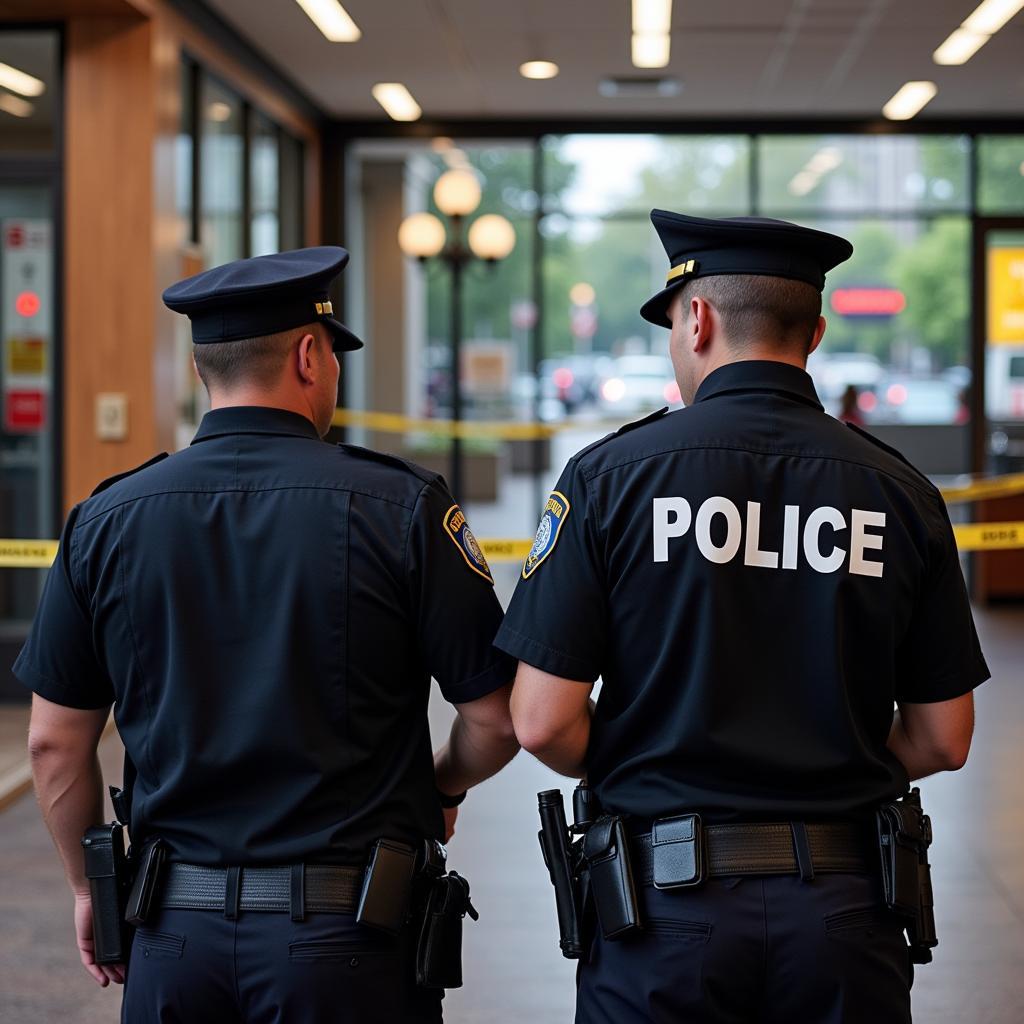 Polizei sichert den Tatort eines Banküberfalls