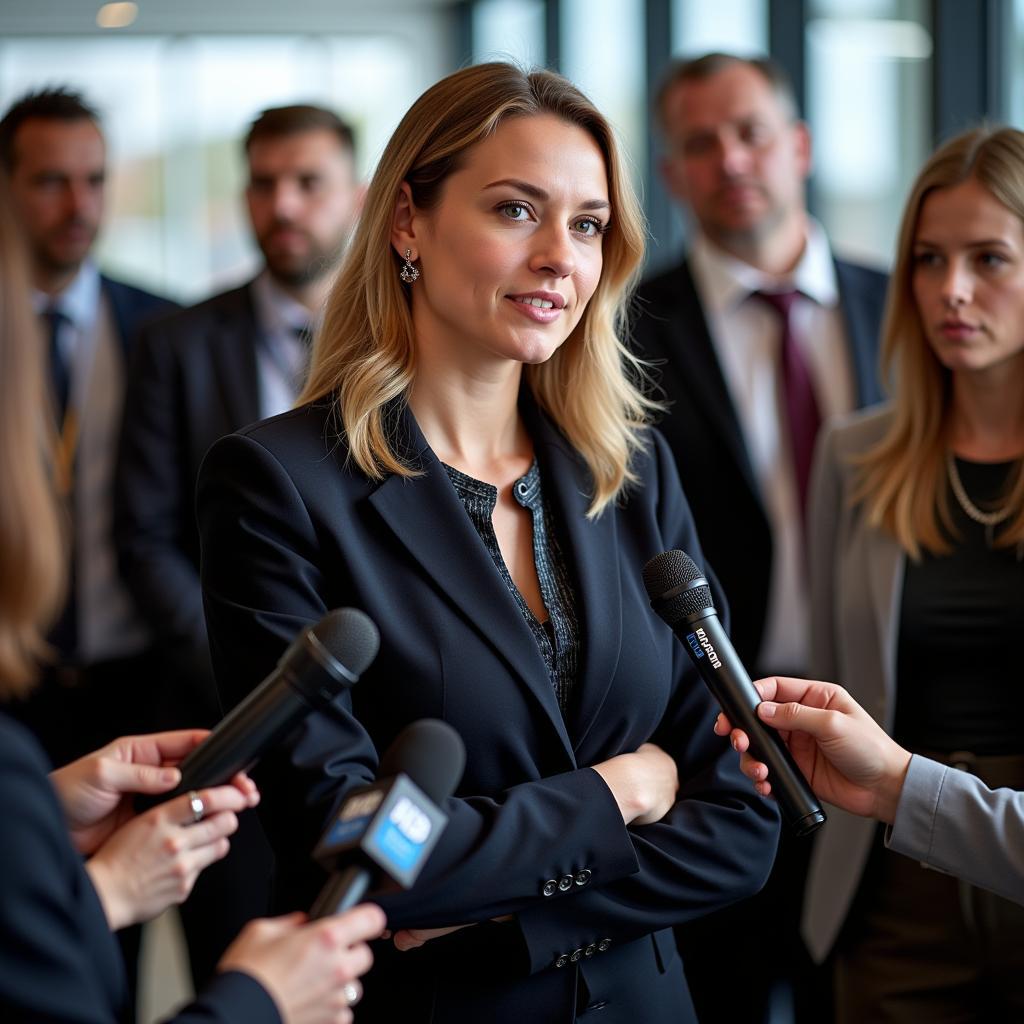 Pressesprecherin Leverkusen gibt Interview